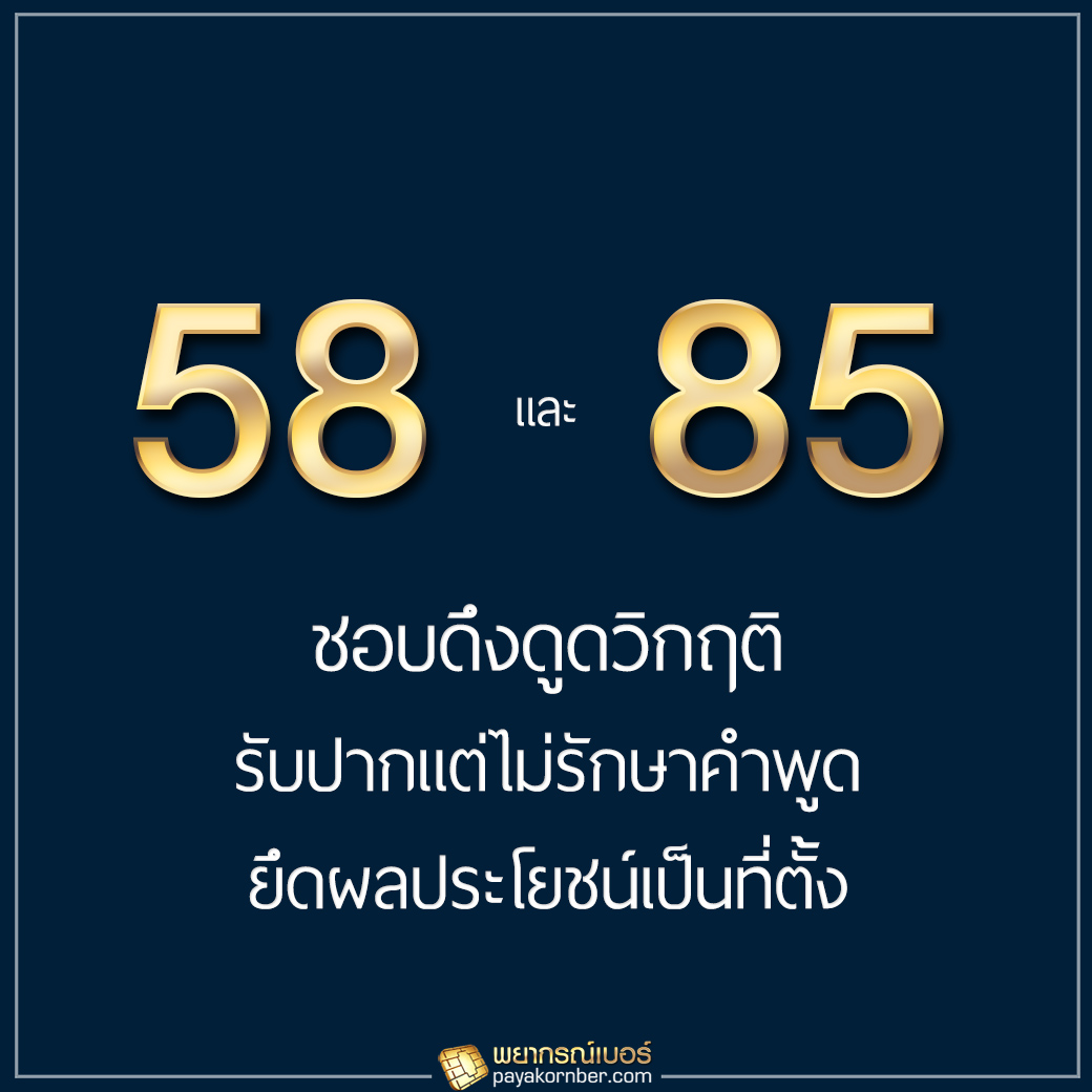 58/85 ชอบดึงดูดวิกฤติ รับปากแต่ไม่รักษาคำพูด ยึดผลประโยชน์เป็นที่ตั้ง